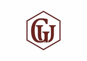 GU initial letter in hexagon shape logo vector