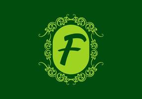 Green F initial letter in classic frame vector