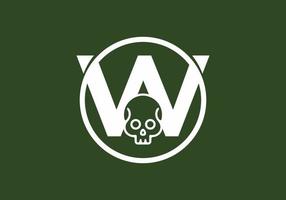 Green white of W initial letter with skull head vector