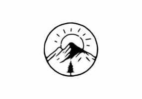 Hand drawing style of mountain and sun vector