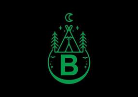 Green color of B initial letter in camping circle badge vector