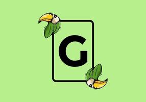 Green bird with G initial letter vector