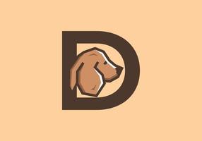 Brown color of D initial letter with dog head vector