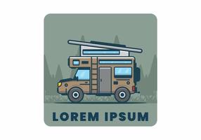 Camping with van flat illustration vector