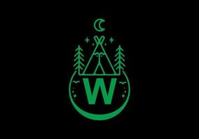 Green color of W initial letter in camping circle badge vector