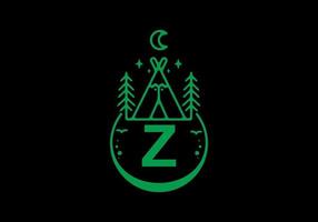 Green color of Z initial letter in camping circle badge vector