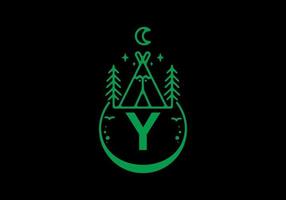 Green color of Y initial letter in camping circle badge vector