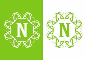 Green white N initial letter in classic frame vector