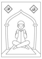 Muslim kids coloring page activity for ramadan illustration vector