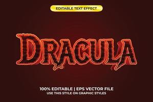 texto de tipografía dracula 3d con tema de miedo y mitología. plantilla de tipografía roja para título de juego o película. vector