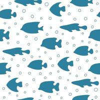 Seamless pattern of blue fish with bubbles on white background vector