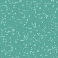 Contour outline fish with bubbles seamless pattern. Line art vector