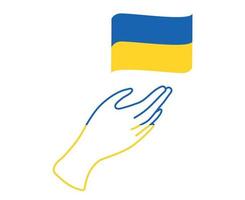 Ukraine Flag Ribbon Emblem And Hand  National Europe Abstract Symbol Vector illustration Design