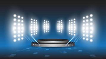 Abstract blue product showcase background stadium stage hall with scenic lights of round futuristic technology user interface Blue vector lighting empty stage spotlight background.