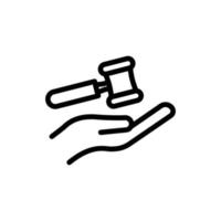 icono de mano con martillo de ley. adecuado para símbolo de justicia, día de la ley. estilo de icono de línea. diseño simple editable. vector de plantilla de diseño