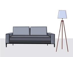 habitación con sofá gris y lámpara de suelo, ilustración vectorial de diseño interior moderno vector