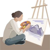 artist sits at an easel and draws a picture illustration vector