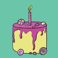 pastel con velas y caramelo ilustración vectorial vector