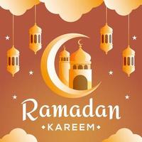 concepto de corte de papel de luna creciente y mezquita de ramadan kareem vector