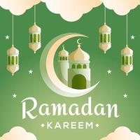 concepto de corte de papel de luna creciente y mezquita de ramadan kareem vector