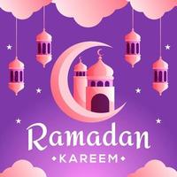 Ramadan Kareem crescent moon and mosque paper cut concept vector