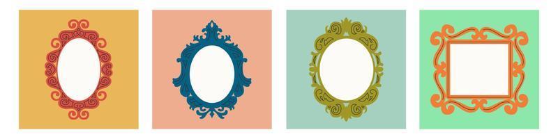 Set of various decorative Frames or borders. Vintage, retro design. Different shapes. Elegant, modern style. Photo or mirror frames.  Hand drawn trendy illustration. All elements are isolated vector