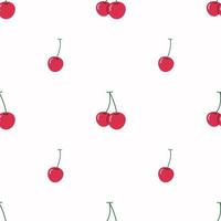 Seamless pattern template red flat cherry design. Hand painted seamless pattern with small cherries in red, green on white background. Cute cartoon cherries . Juicy berries design.