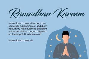 Flat Design Ramadan Vector Illustration with people praying Suitable for business owner, school, community, university or many people who need ramadan design