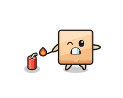 pizza box mascot illustration playing firecracker vector