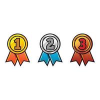 Gold, silver and bronze medals. Champion and winner awards medal set with red ribbon. vector