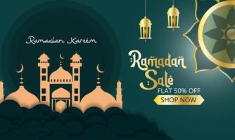 ramadan sale background elegant with cloud and lanterns vector