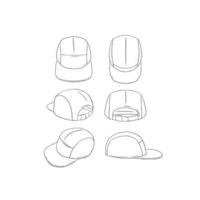 Hand drawn vector illustration of blank 5 panel camp hat,cap on white background