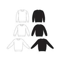 Hand drawn vector illustration of blank t-shirt long sleeve set on white background. White and black Knit jumper sweater shirt template. Mock up.Pullover.