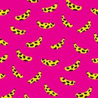 Hand drawn vector illustration of banana pattern on pink background. Abstract doodle wallpaper. Pop art color style.