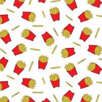 Hand drawn vector illustration of french fried potatoes in paper box pattern on white background.Abstract wallpaper.