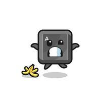 keyboard button cartoon is slip on a banana peel vector