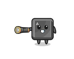 keyboard button mascot holding flashlight vector