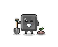 cute keyboard button cartoon is planting a tree seed
