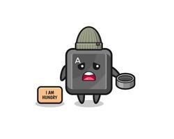 cute keyboard button beggar cartoon character vector