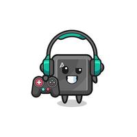 keyboard button gamer mascot holding a game controller vector