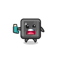 keyboard button mascot having asthma while holding the inhaler vector