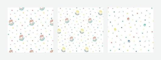 Cute floral pattern set in cartoon style. Vector texture for fashion prints, textile, fabric, wrapping, paper, wallpaper.