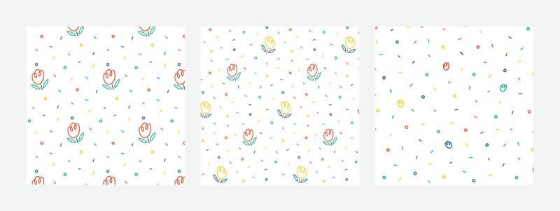 Cute floral pattern set in cartoon style. Vector texture for fashion prints, textile, fabric, wrapping, paper, wallpaper.