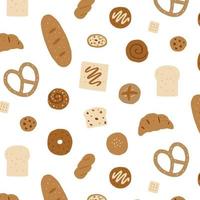 Hand drawn vector illustration of bread pattern on white background. Pattern for textile, fabric,wrapping paper