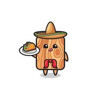 plank wood Mexican chef mascot holding a taco vector