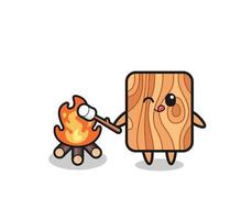 plank wood character is burning marshmallow vector