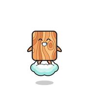 cute plank wood illustration riding a floating cloud vector