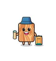 personaje de mascota de tablón de madera como excursionista vector