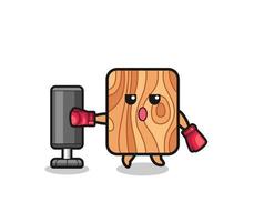 plank wood boxer cartoon doing training with punching bag vector