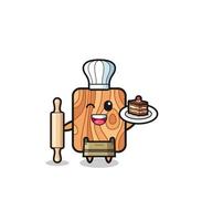 plank wood as pastry chef mascot hold rolling pin vector